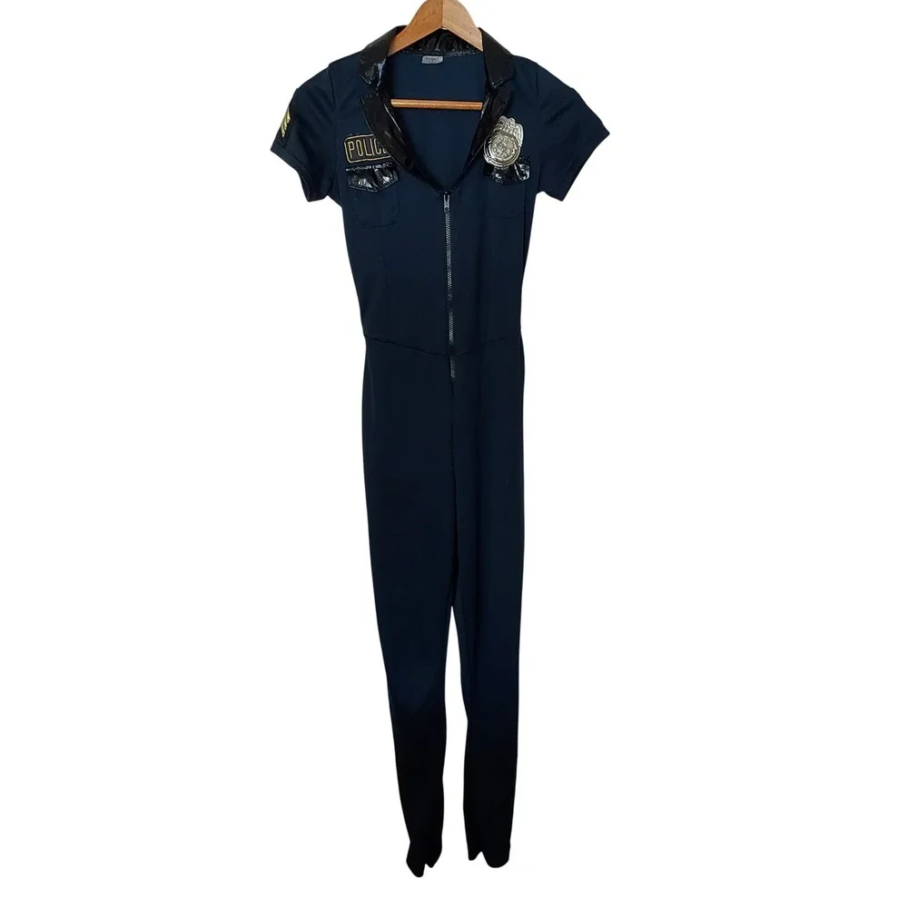 Spirit Halloween Womens Police Officer Costume Jumpsuit Navy Blue Small Badge - Picture 2 of 6
